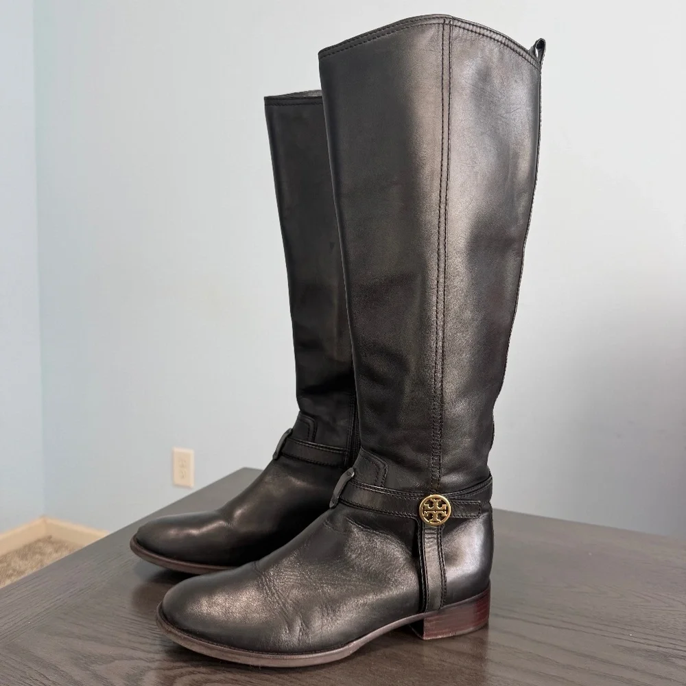 Tory Burch Black Leather Riding Boot‎ Size 9 M